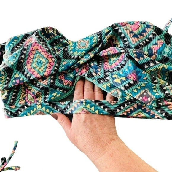 Forever 21 XL/1X multi color boho print high waist bikini bottoms + matching top - Picture 5 of 9